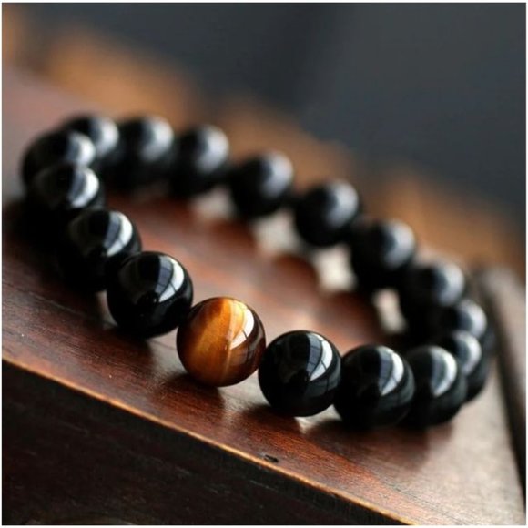 Hand Crafted Other - 10mm Black Onyx Energy Tiger Eye Accent Stretch Bracelet